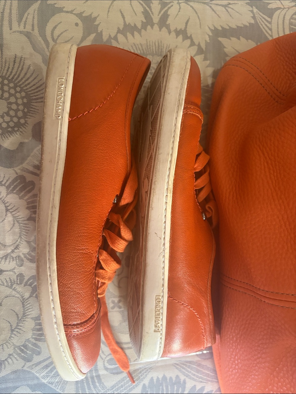 Longchamp Orange Leather Low-Top Court Shoe - Picture 12 of 12